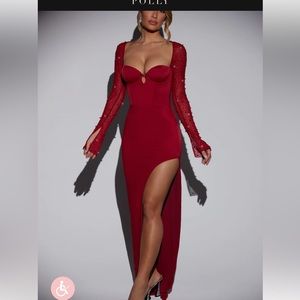 NWT ‼️Oh Polly dress. Red with sequins on sleeves and high slit